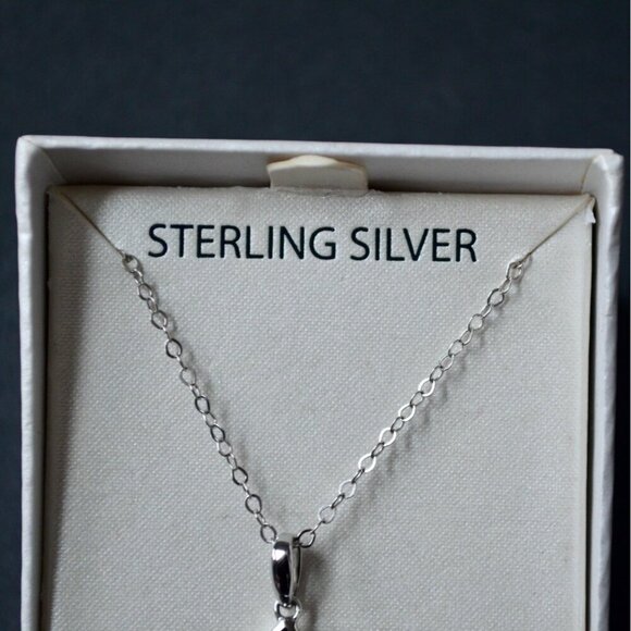 Sterling Silver Black Crystal Teardrop Swirl Necklace New - Picture 3 of 5